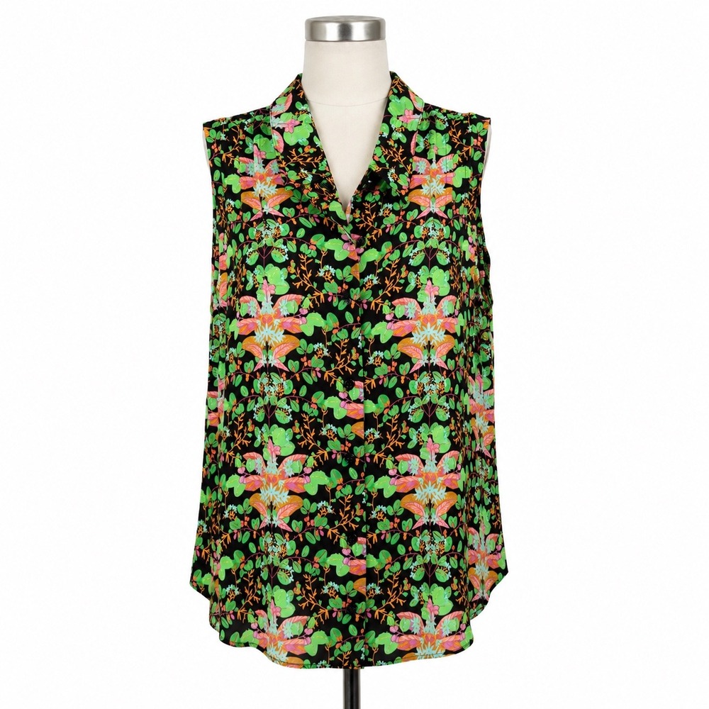Cabi Pixie Top S Botanical Floral Tank‎ Blouse Hidden Button Career Travel 4739
